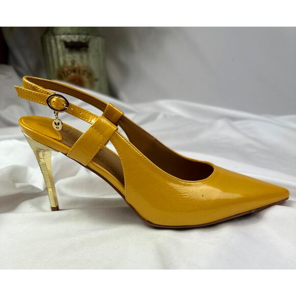 J. Reneé Sirmati Slingback Pointed Toe Pump Marigold Yellow Patent 8.5 - Picture 7 of 16